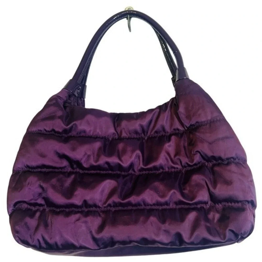 Kate Spade NY Purse Shoulder Bag Purple Quilted Nylon Puffer Patent Handles‎